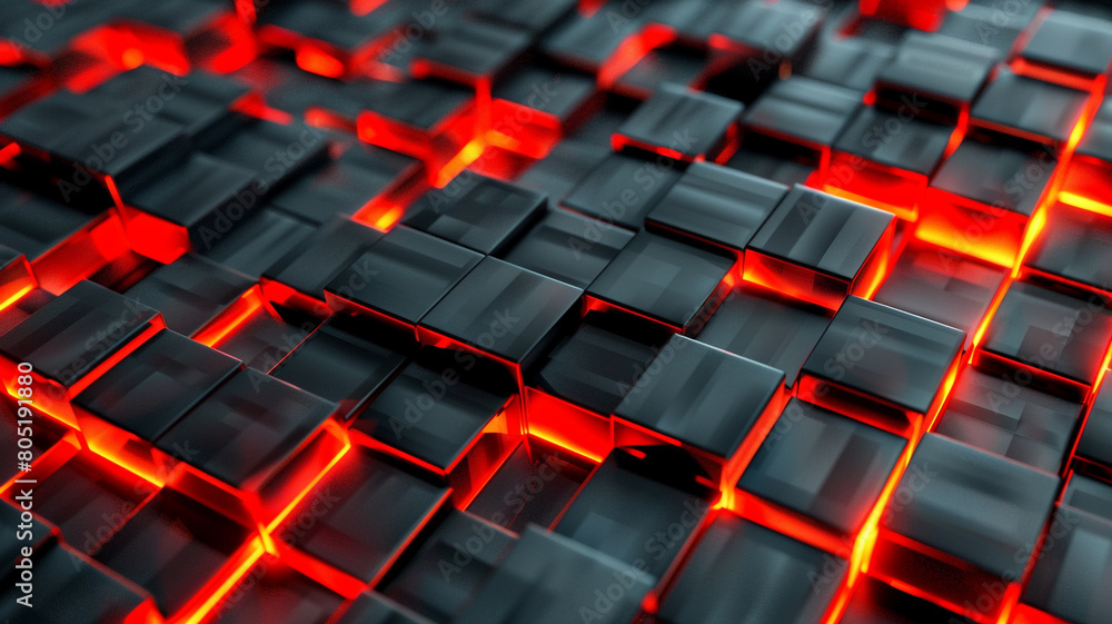 Obraz premium 3d render, red neon lines, geometric square shapes.abstract background 