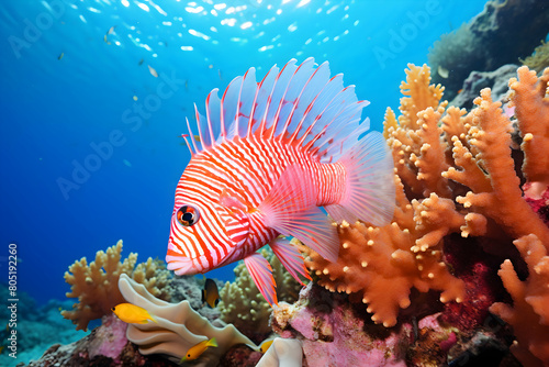 Colorful tropical fish on a coral reef in the Red Sea.