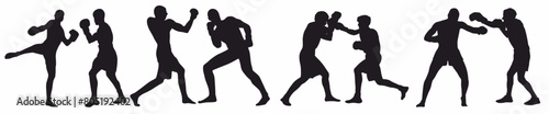 Boxer silhouette. Set of boxer fighter silhouette. 