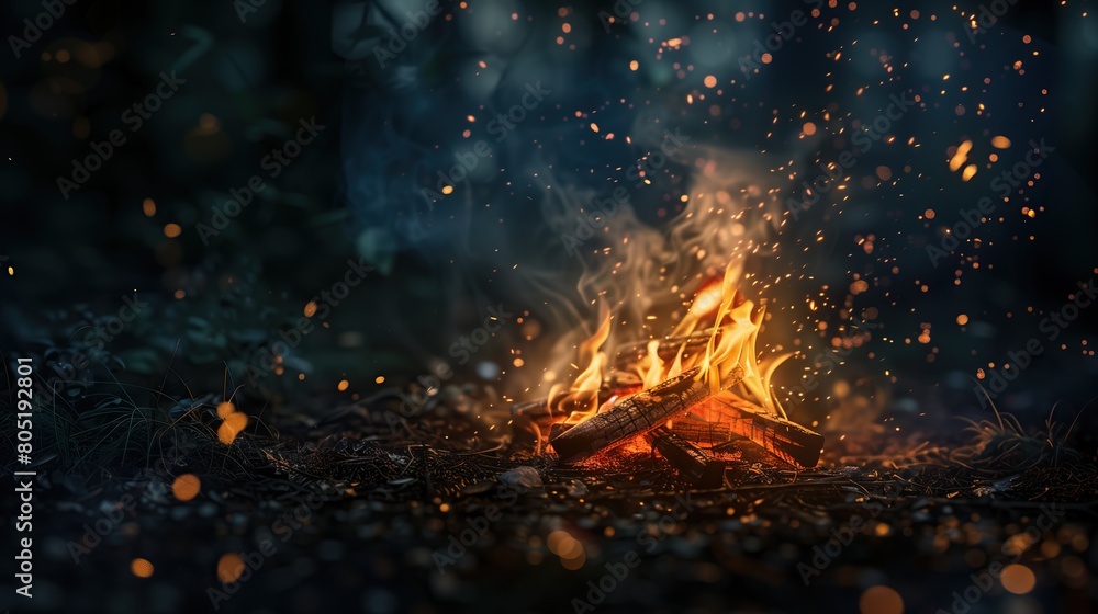 Cozy fire in the middle of a forest lawn Cozy fire in the middle of a forest lawn