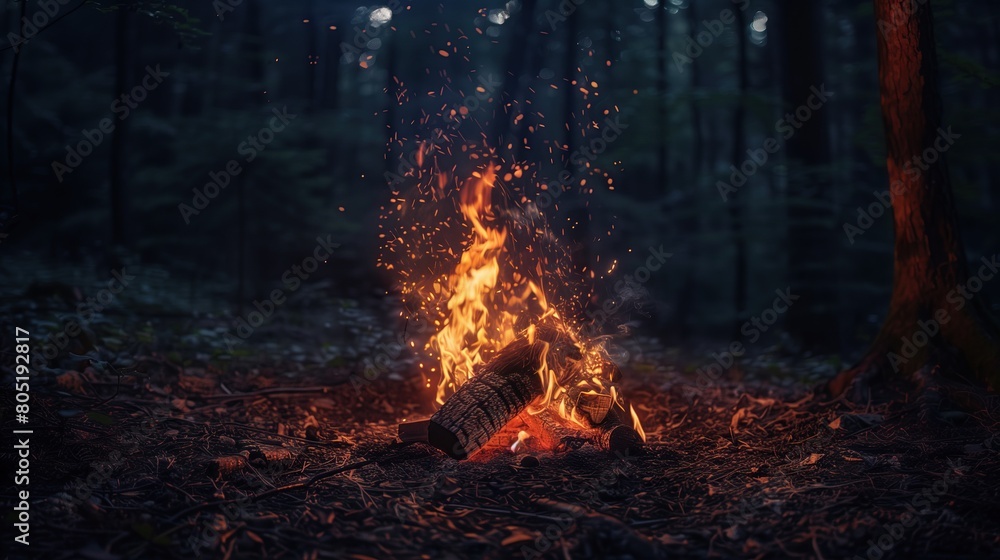 Cozy fire in the middle of a forest lawn Cozy fire in the middle of a forest lawn