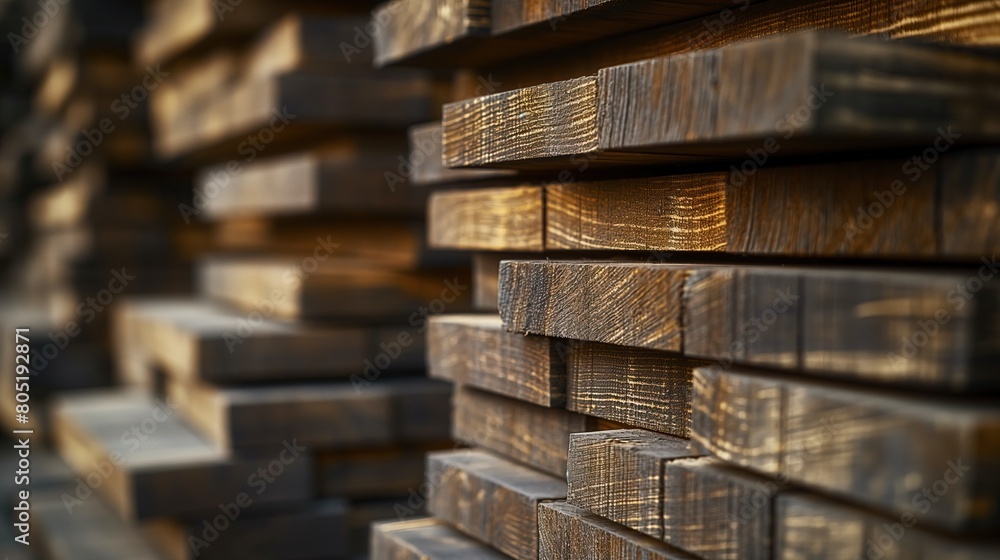 Stack of oak wooden beams and boards Stack of oak wooden beams and boards
