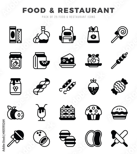 Food and Restaurant Lineal Filled icons collection. 25 icon set in a Lineal Filled design.