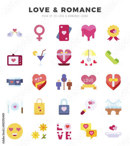 Love & Romance Flat icons collection. 25 icon set. Vector illustration.