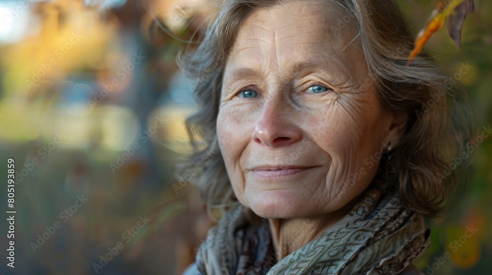 Close up of a person with light brown hair and blue eyes wearing a scarf Close up of a person with light brown hair and blue eyes wearing a scarf