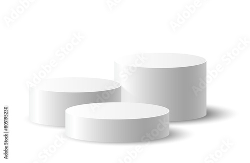 3 white podiums with layer step on transparent background
