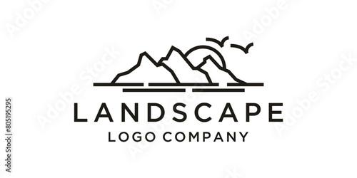 Simple Modern Mountain Landscape Vector Logo Design Minimalist 