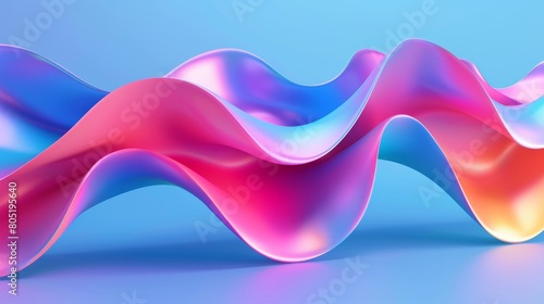 3d render of abstract colorful curved wave shape on blue background, 2D illustration, 8k high resolution, high detail, clean sharp focus, depth of field.