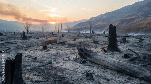 Post-Wildfire Landscape at Sunset