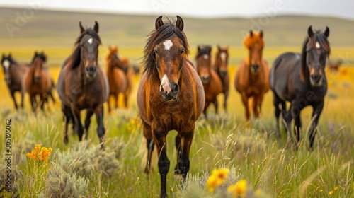 Horse Herd Racing Across Sunlit Summer Pastures  Symbolizing Freedom and Natural Splendor