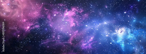 a background of stars in space, with a few purple and blue nebulae. The stars should be bright white or glowing with light effects, creating an ethereal atmosphere.