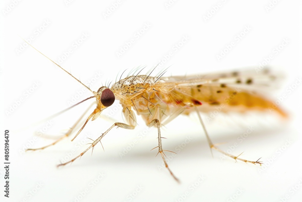 Detailed close up of a mosquito on a white background. Suitable for scientific or educational purposes