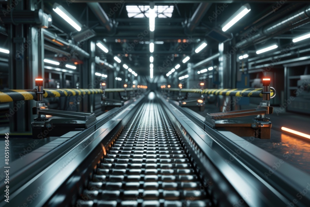 A factory with a conveyor belt for industrial use