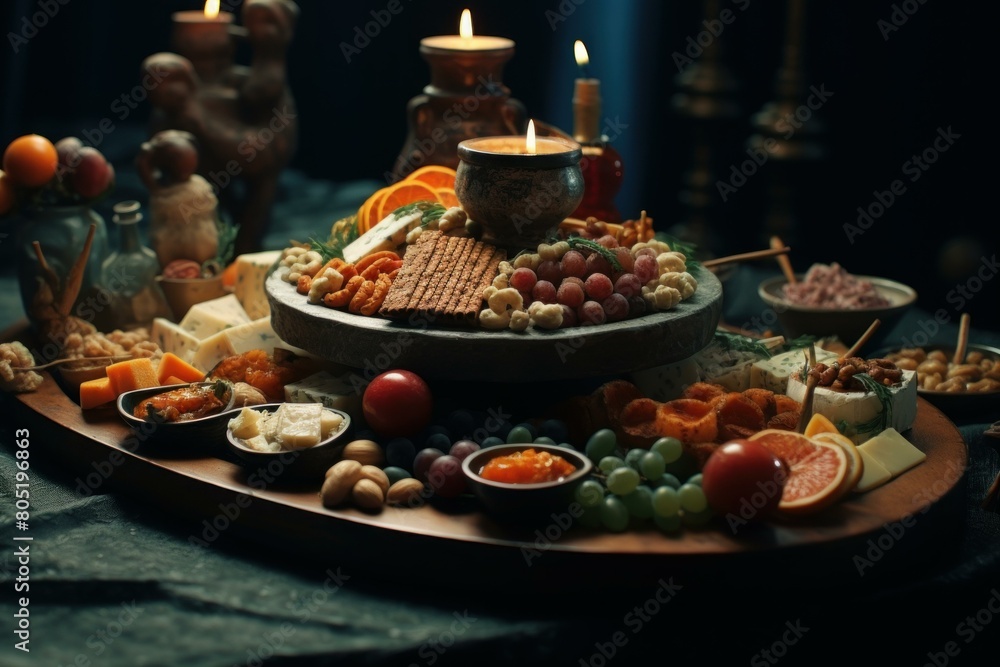 Mouthwatering Dinner platter appetizers. Pork tapas. Generate Ai Mouthwatering Dinner platter appetizers. Pork tapas. Generate Ai