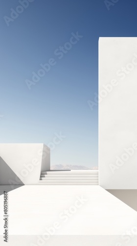 A white building stands gracefully under a bright blue sky