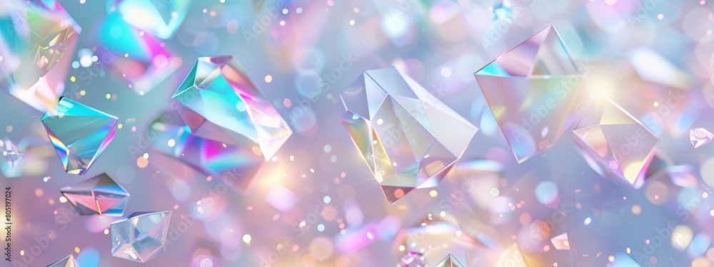 A background with an array of pastel colored geometric shapes, creating a dreamy and magical atmosphere. The soft lighting highlights the sparkle on each shape, giving it a sense of enchantment. A background with an array of pastel colored geometric shapes, creating a dreamy and magical atmosphere. The soft lighting highlights the sparkle on each shape, giving it a sense of enchantment.