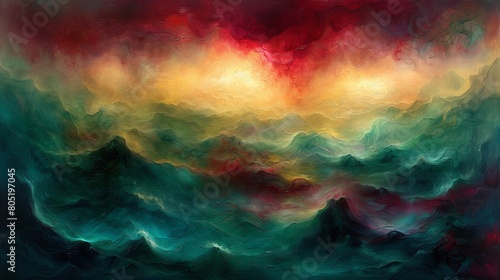 A stunning painting of the world with water and fire elements emerging from it.