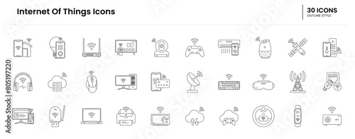 internet of things icon set. iot, technology, internet, things, digital, network, computer, smart, concept, data, business, communication. Vector outline icon illustration