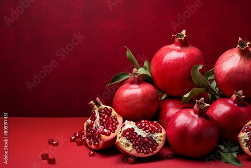 Intense Pomegranate red ripe background. Organic sweet. Generate Ai