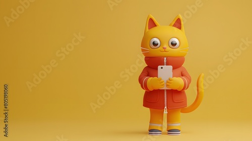 Ginger cat write smartphone in the studio scene. Ideas from the cuteness of ginger cats.