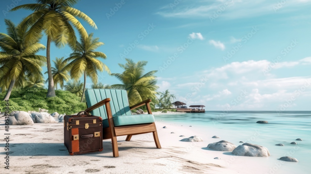chairs and piles of luggage on a tropical beach.AI generated image