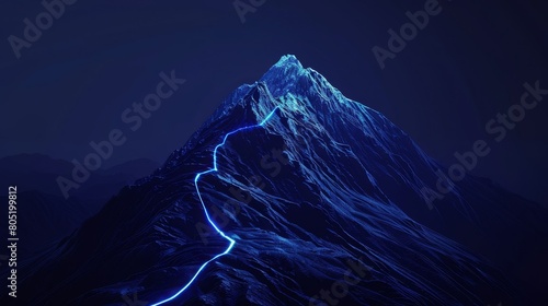Futuristic mountain with glowing path to the top. Desktop wallpaper, sci fi environment. High quality photo © AminaDesign