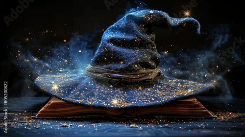Wizard s hat atop an open book, symbolizing the blend of magic and knowledge for seekers of wisdom
