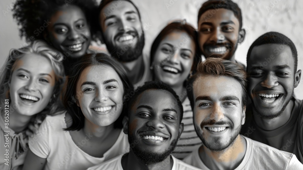 portrait of a group of multicultural men and women smiling together