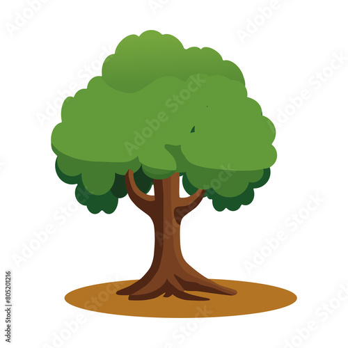 Illustration of a cartoon big oak tree in spring or summer season