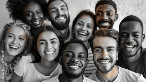 portrait of a group of multicultural men and women smiling together