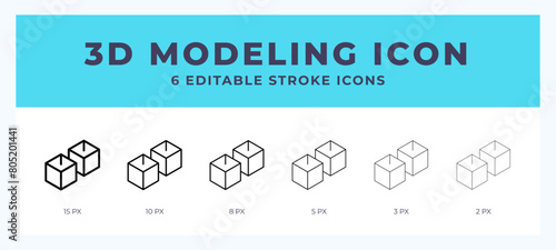 3d modeling lineal icon symbol vector. Black outline for web. App. Presentation and more.