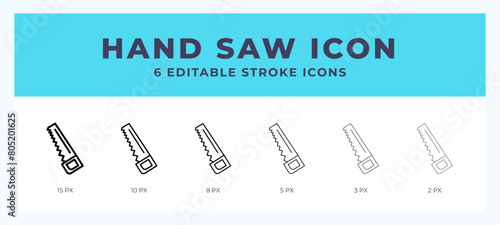 Hand saw icon with different stroke. Editable stroke. Vector illustration.