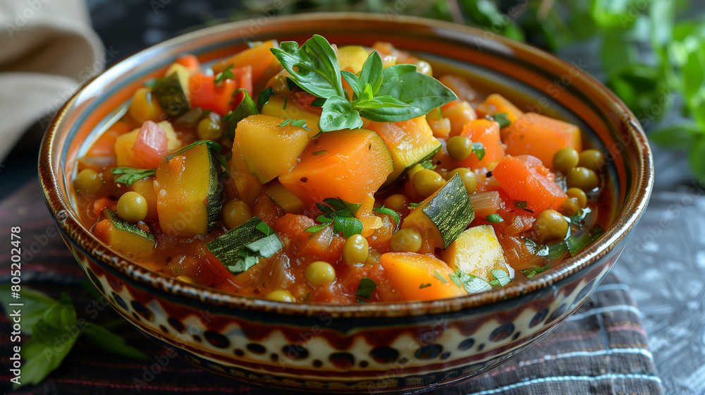 Lentil Stew with Vegetables, in ceramic pot Cooked lentils, Carrots. Celery, Crushed tomato Lentil Stew with Vegetables, in ceramic pot Cooked lentils, Carrots. Celery, Crushed tomato