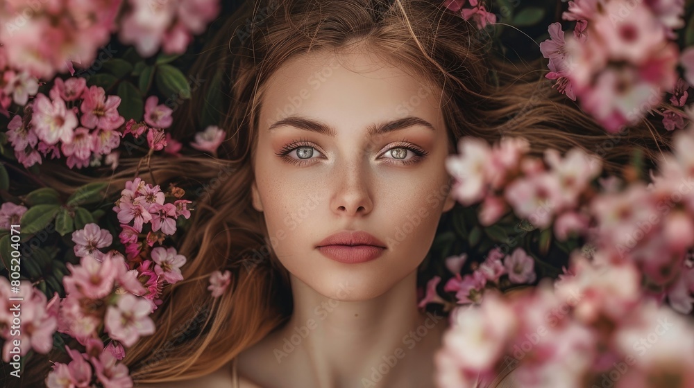 portrait of beautiful young woman in flowers