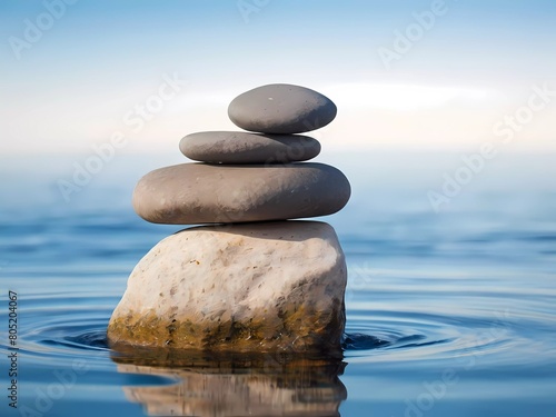 stack of stones on the beach  Rock stones balance calmly Water background 