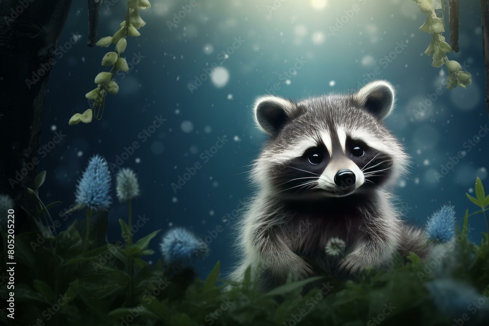 Clever Raccoon animal baby. Forest mammal. Generate Ai