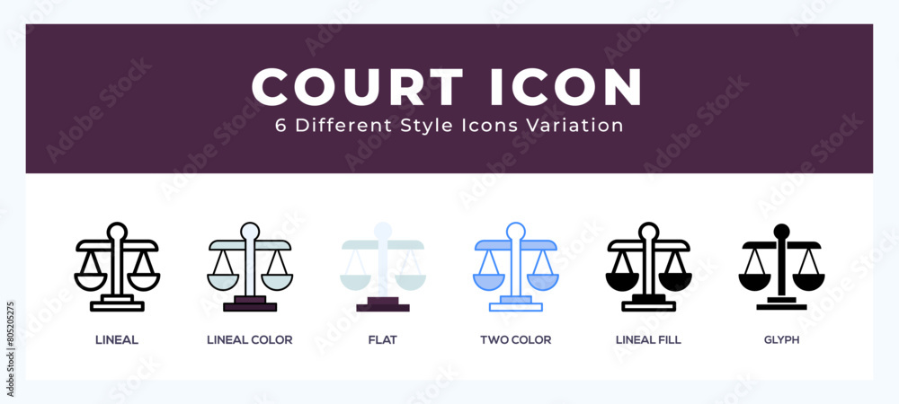 Court icon illustration vector with different styles