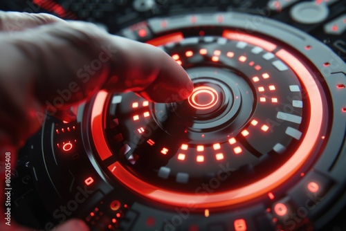 Close up of a person pressing a button  suitable for technology concepts