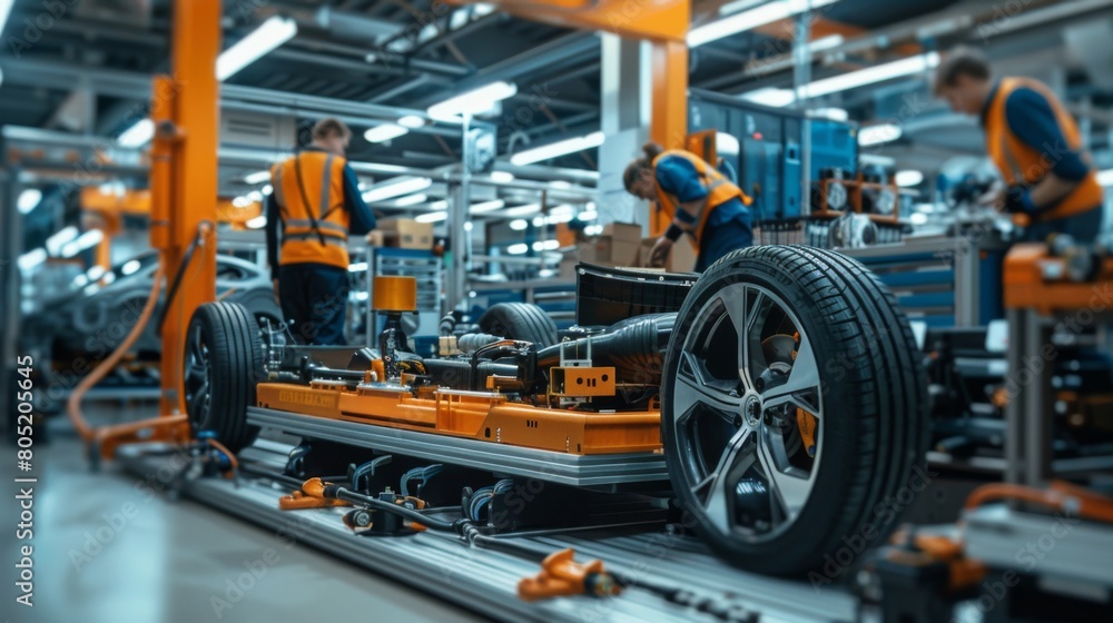 Car manufacturing process in modern factory