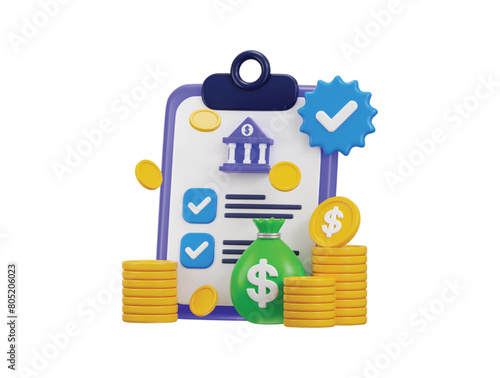 Bank loan agreement or Tax Office Column Building. Public Finance Audit Concept. 3D render Vector icon Illustration. Online banking, bank icon, money ben coin icon
