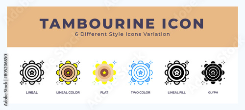 Tambourine icon symbol. logo illustration with different styles