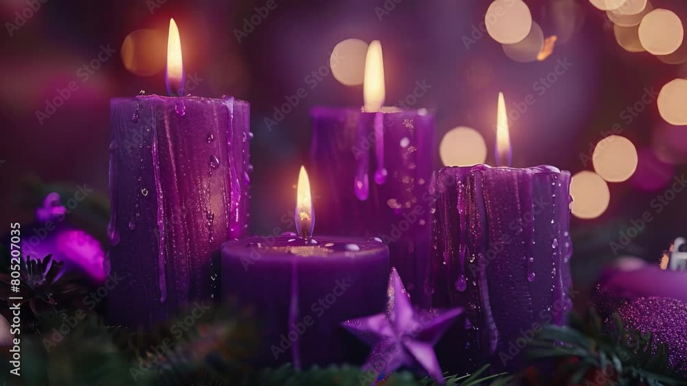 Christmas purple candle and decorations Christmas purple candle and decorations