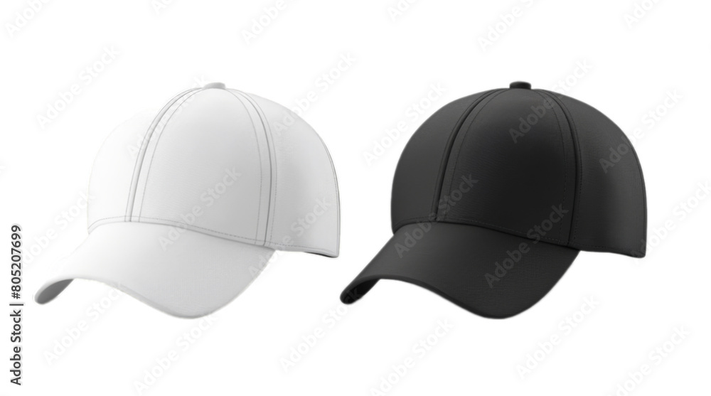 Baseball cap mockup template with white and black cap isolated on transparent background Baseball cap mockup template with white and black cap isolated on transparent background