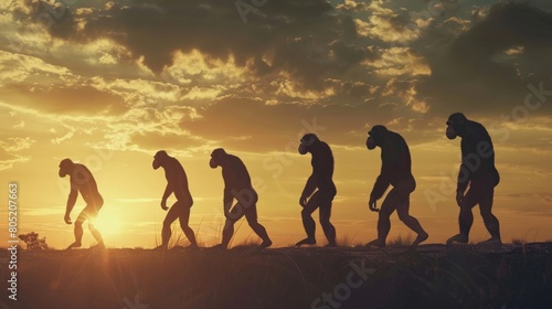 Human evolution. A study of the sequence of biological evolution of Homo sapiens. The face of a monkey, ape, ancient humans, modern humans,biology learning illustrations photo
