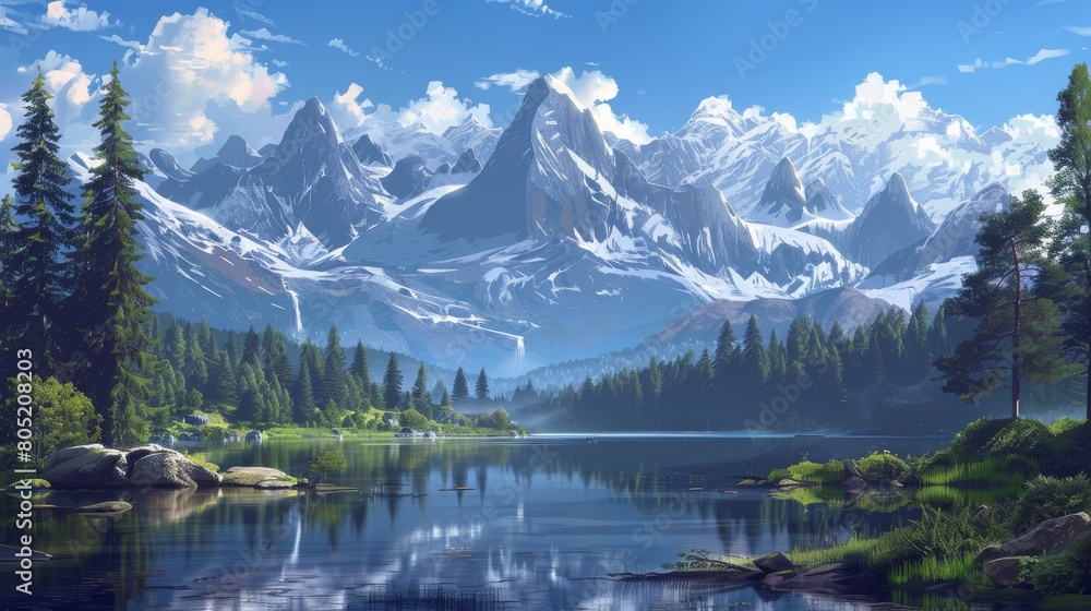 Show breathtaking natural landscapes - mountains and lakes. Show breathtaking natural landscapes - mountains and lakes.