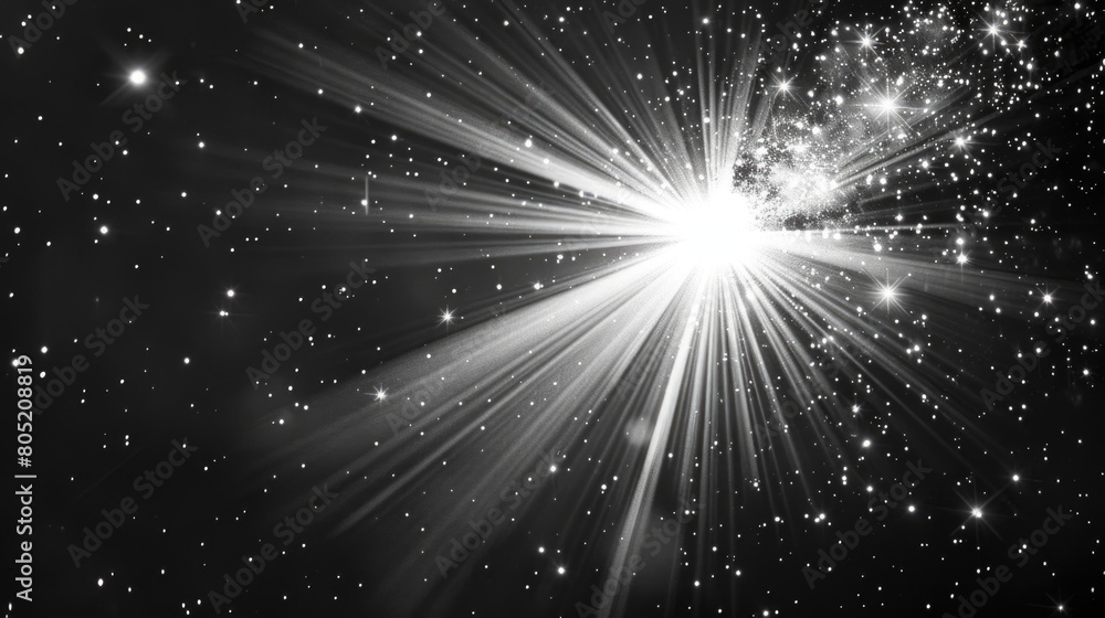 A striking black and white photo of a star burst. Perfect for design projects or astronomy enthusiasts A striking black and white photo of a star burst. Perfect for design projects or astronomy enthusiasts
