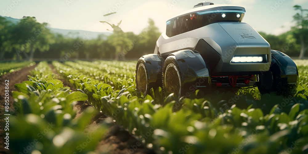 Transforming Agriculture Robotic Farming and Autonomous Car at Work Future technology with smart agriculture farming concept. Transforming Agriculture Robotic Farming and Autonomous Car at Work Future technology with smart agriculture farming concept.