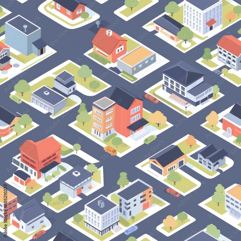 A detailed map of a city featuring buildings and trees. Ideal for urban planning projects A detailed map of a city featuring buildings and trees. Ideal for urban planning projects