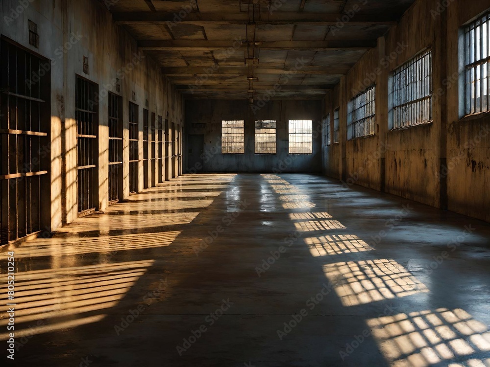 empty prison cell with barbed wire