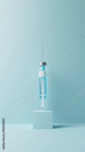 A minimalist design of a sterile packaged IV medication kit against a soft blue background, highlighting its clean and efficient packaging